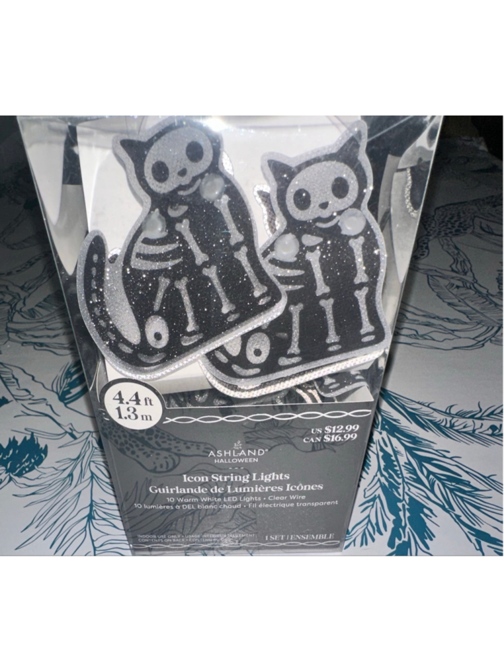 Ashland Halloween Skeleton Cat Icon String Lights One Size Black Silver